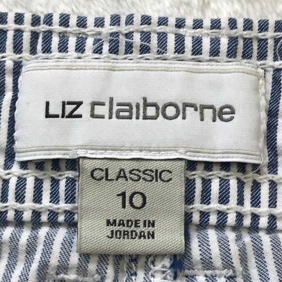 Liz Claiborne Straight Leg Ankle Pants Women's 10 Blue White Striped 100% Cotton - Picture 4 of 10
